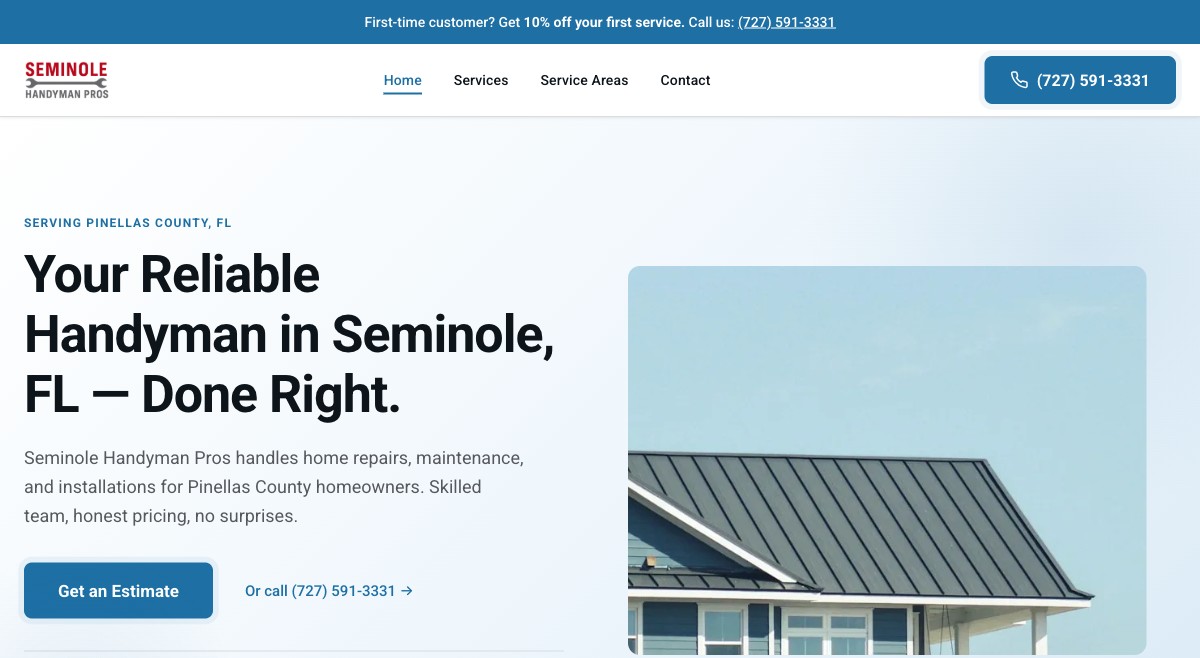 Seminole Handyman Pros website — Seminole, FL handyman, homepage screenshot